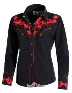 Ropa Country - Country and Roses - Camisa negra y bordado rojo de mujer Rebecca